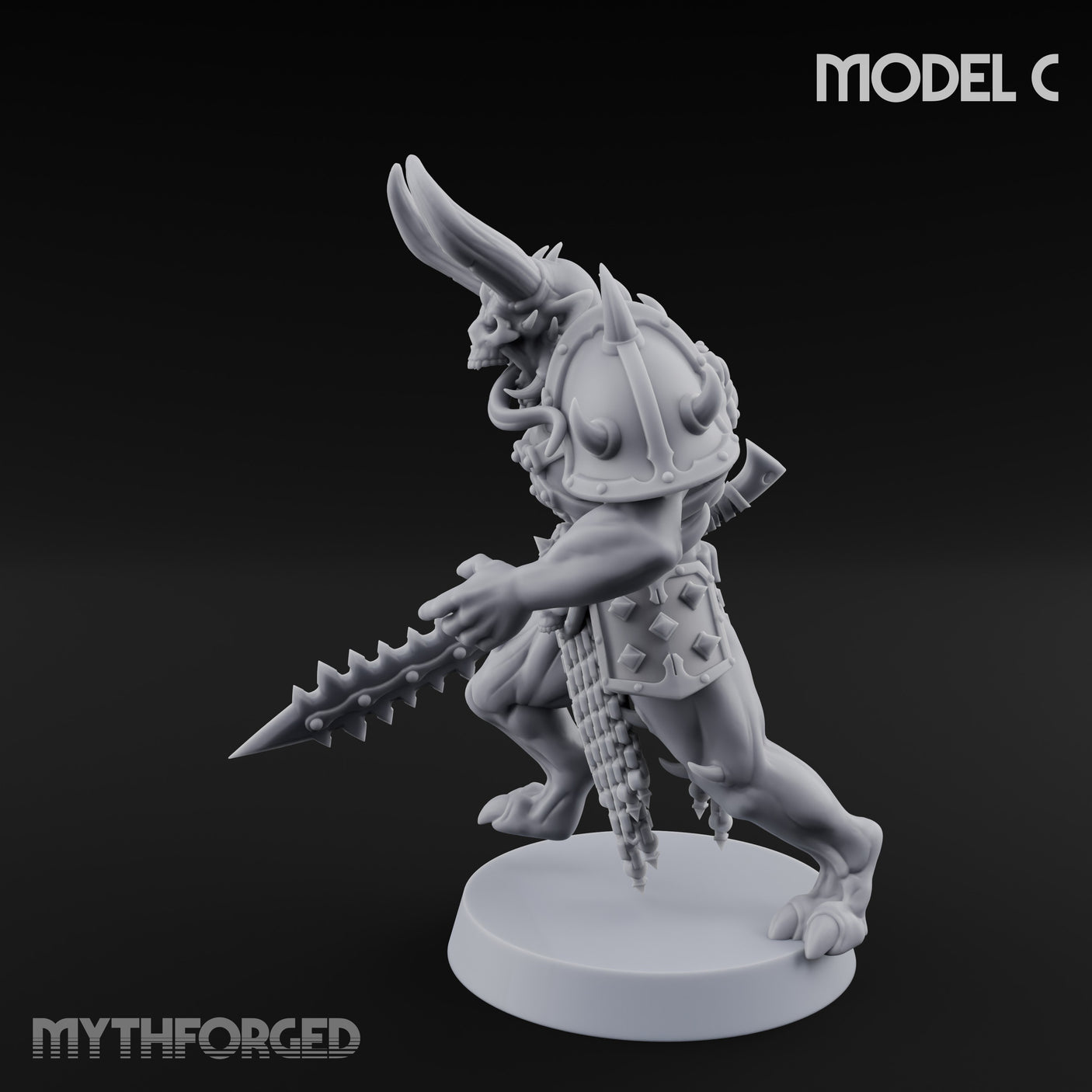 Skull Bearing Demon Warrior C Miniature for Dungeons and Dragons, Pathfinder or other TTRPGs