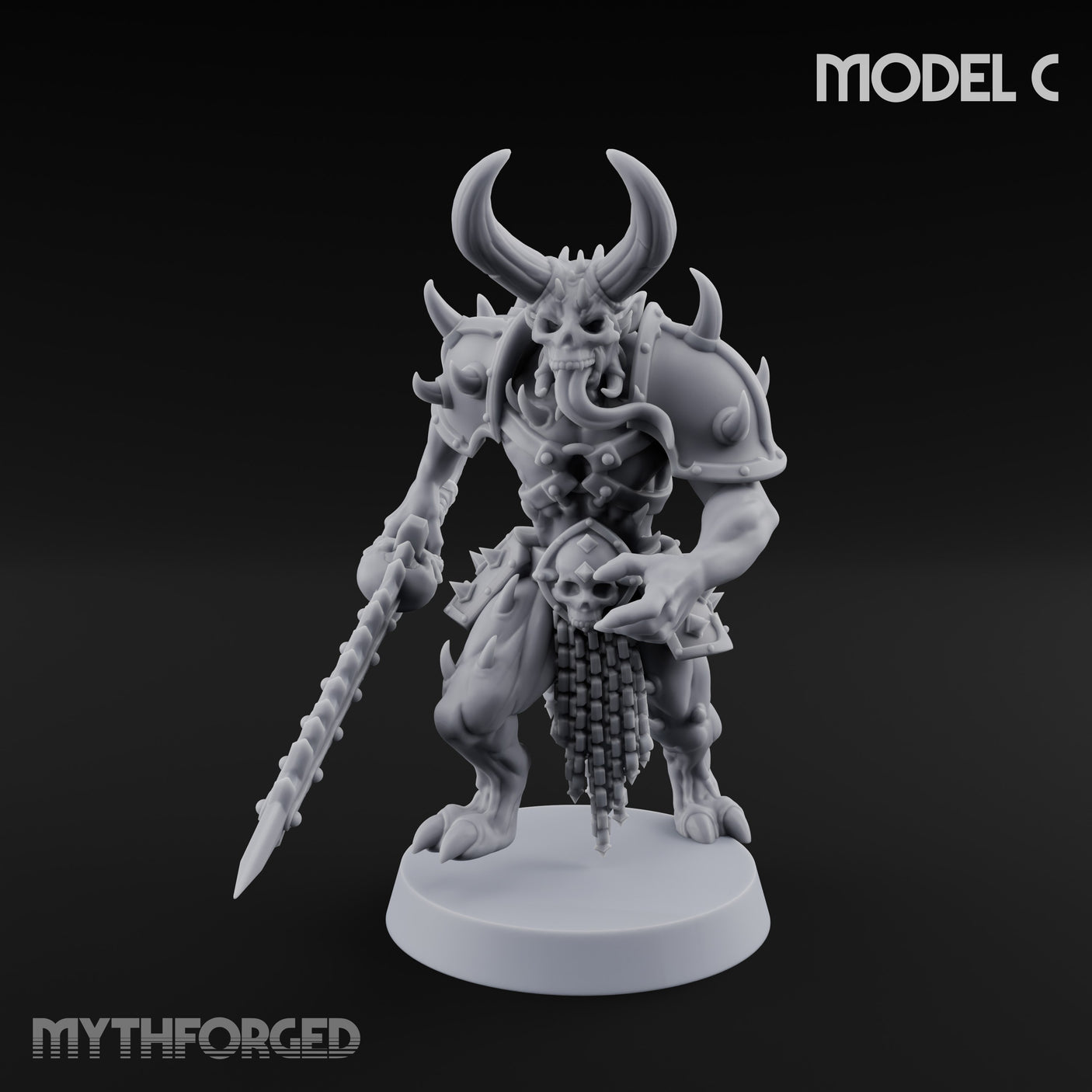 Skull Bearing Demon Warrior C Miniature for Dungeons and Dragons, Pathfinder or other TTRPGs