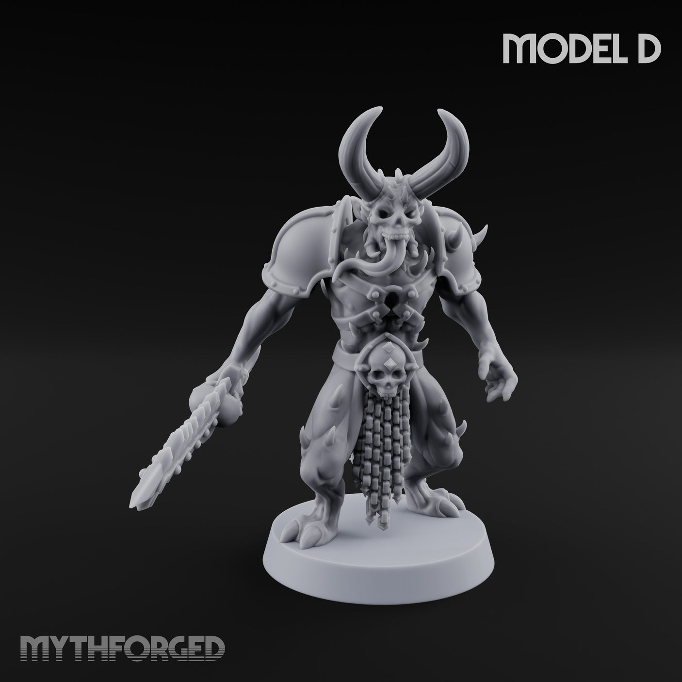 Skull Bearing Demon Warrior D Miniature for Dungeons and Dragons, Pathfinder or other TTRPGs