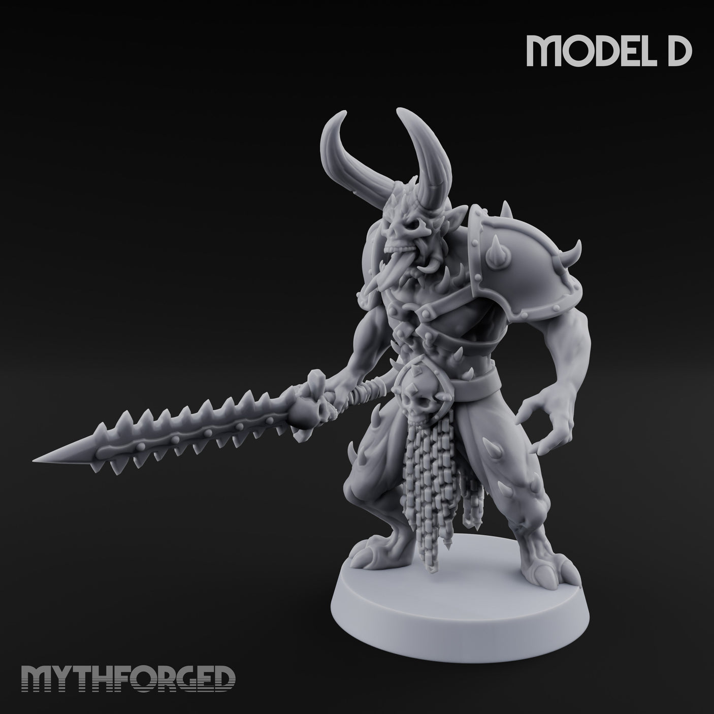 Skull Bearing Demon Warrior D Miniature for Dungeons and Dragons, Pathfinder or other TTRPGs