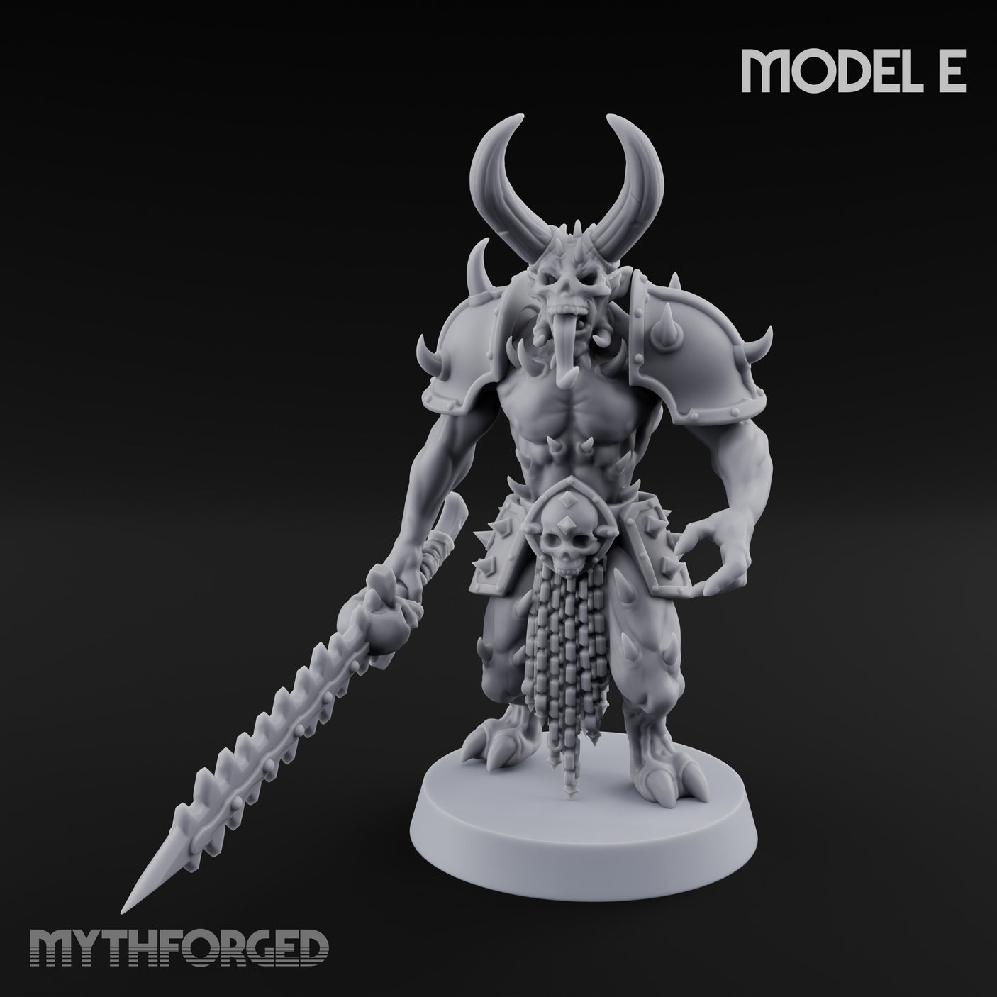 Skull Bearing Demon Warrior E Miniature for Dungeons and Dragons, Pathfinder or other TTRPGs
