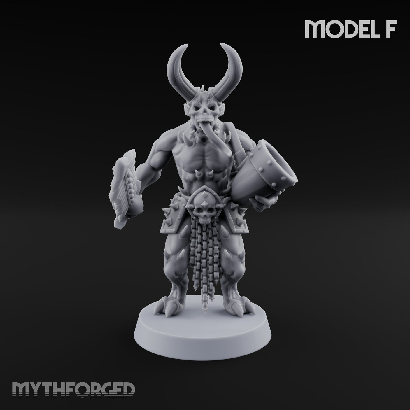 Skull Bearing Demon Warrior F Miniature for Dungeons and Dragons, Pathfinder or other TTRPGs