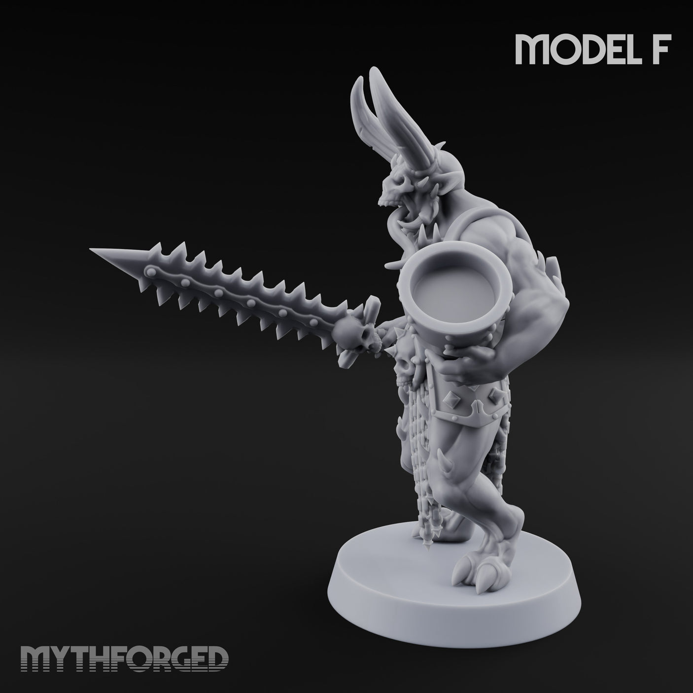 Skull Bearing Demon Warrior F Miniature for Dungeons and Dragons, Pathfinder or other TTRPGs