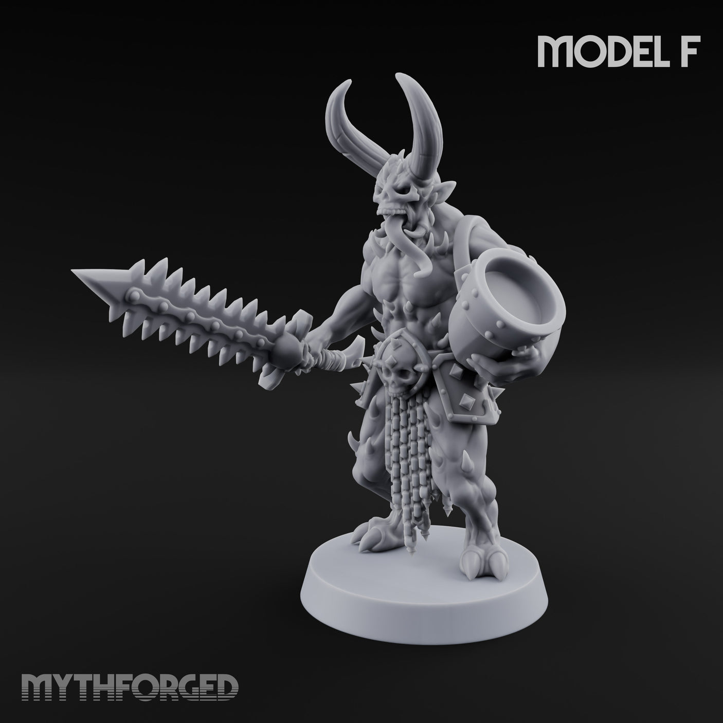 Skull Bearing Demon Warrior F Miniature for Dungeons and Dragons, Pathfinder or other TTRPGs