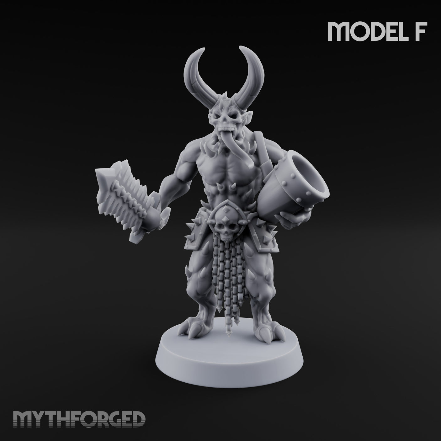 Skull Bearing Demon Warrior F Miniature for Dungeons and Dragons, Pathfinder or other TTRPGs