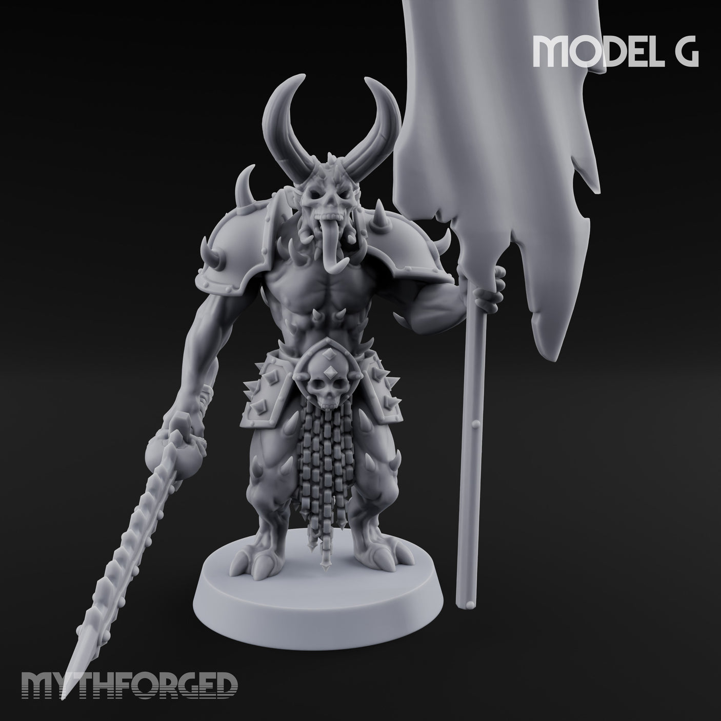 Skull Bearing Demon Warrior G Miniature for Dungeons and Dragons, Pathfinder or other TTRPGs