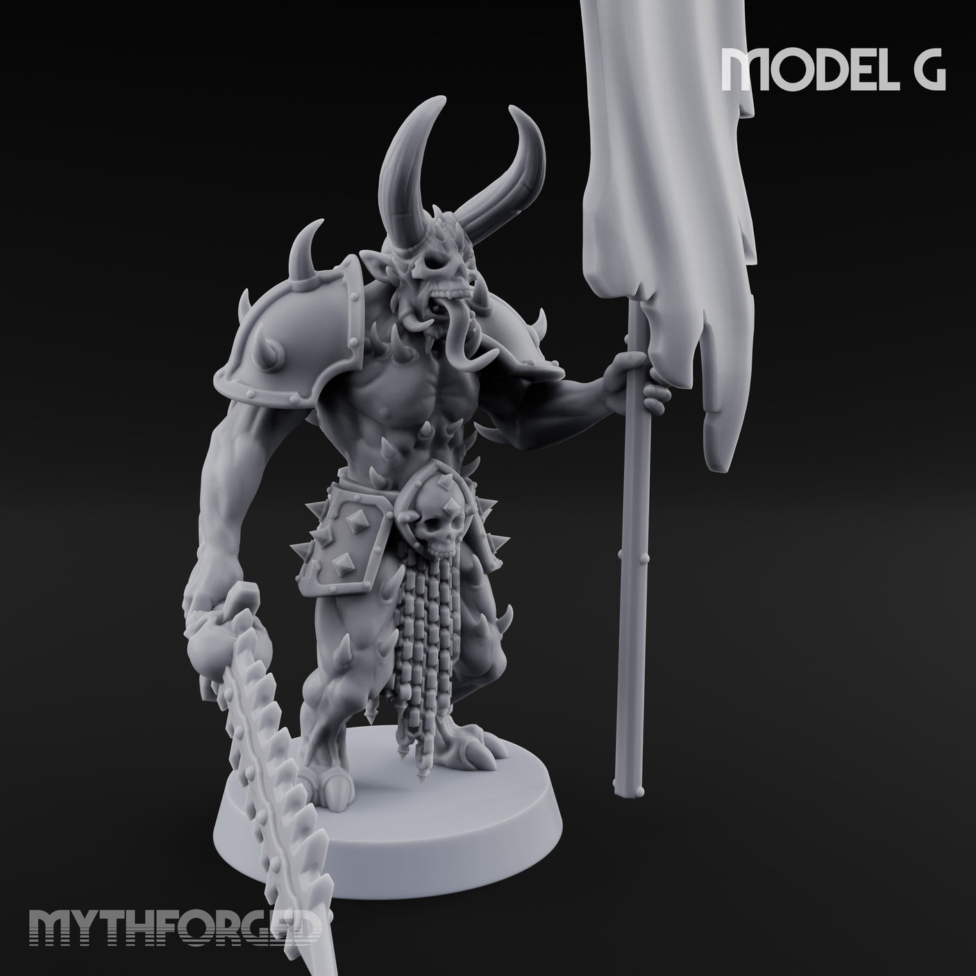 Skull Bearing Demon Warrior G Miniature for Dungeons and Dragons, Pathfinder or other TTRPGs