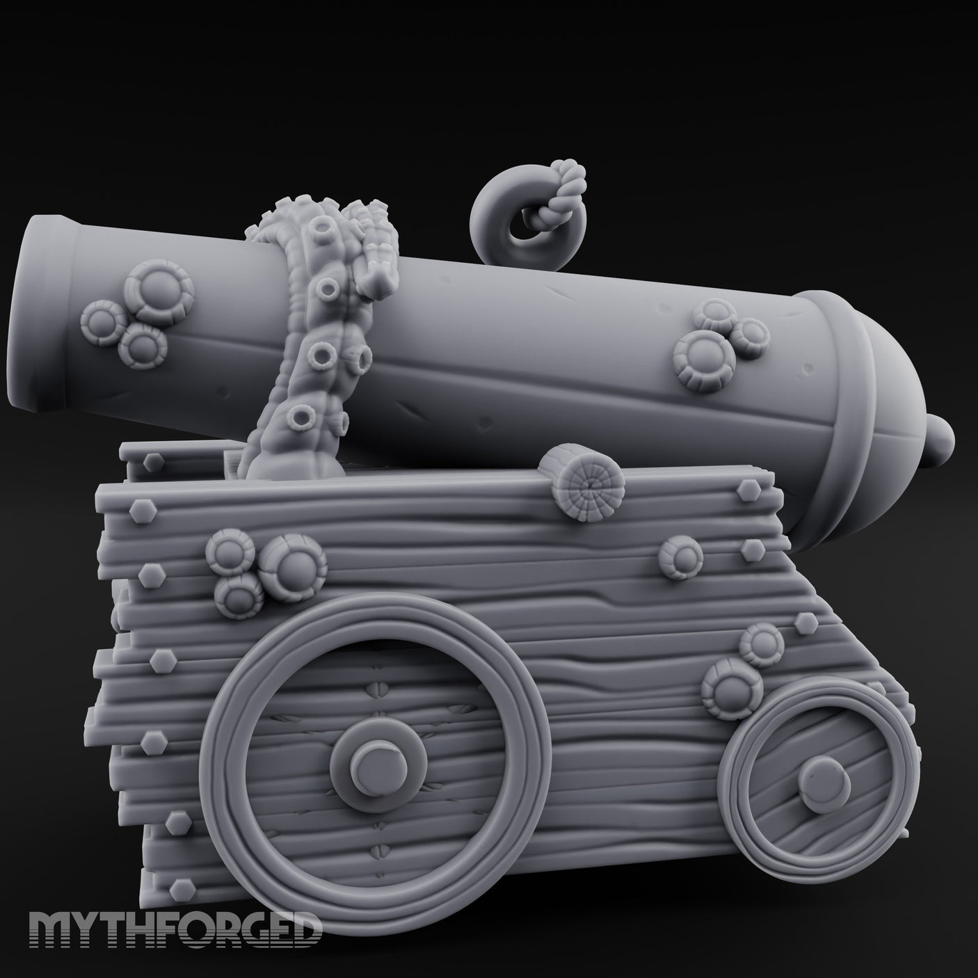 Skull-Bolted Tentacle-Gripped Pirate Cannon Miniature for Dungeons and Dragons, Pathfinder or other TTRPGs