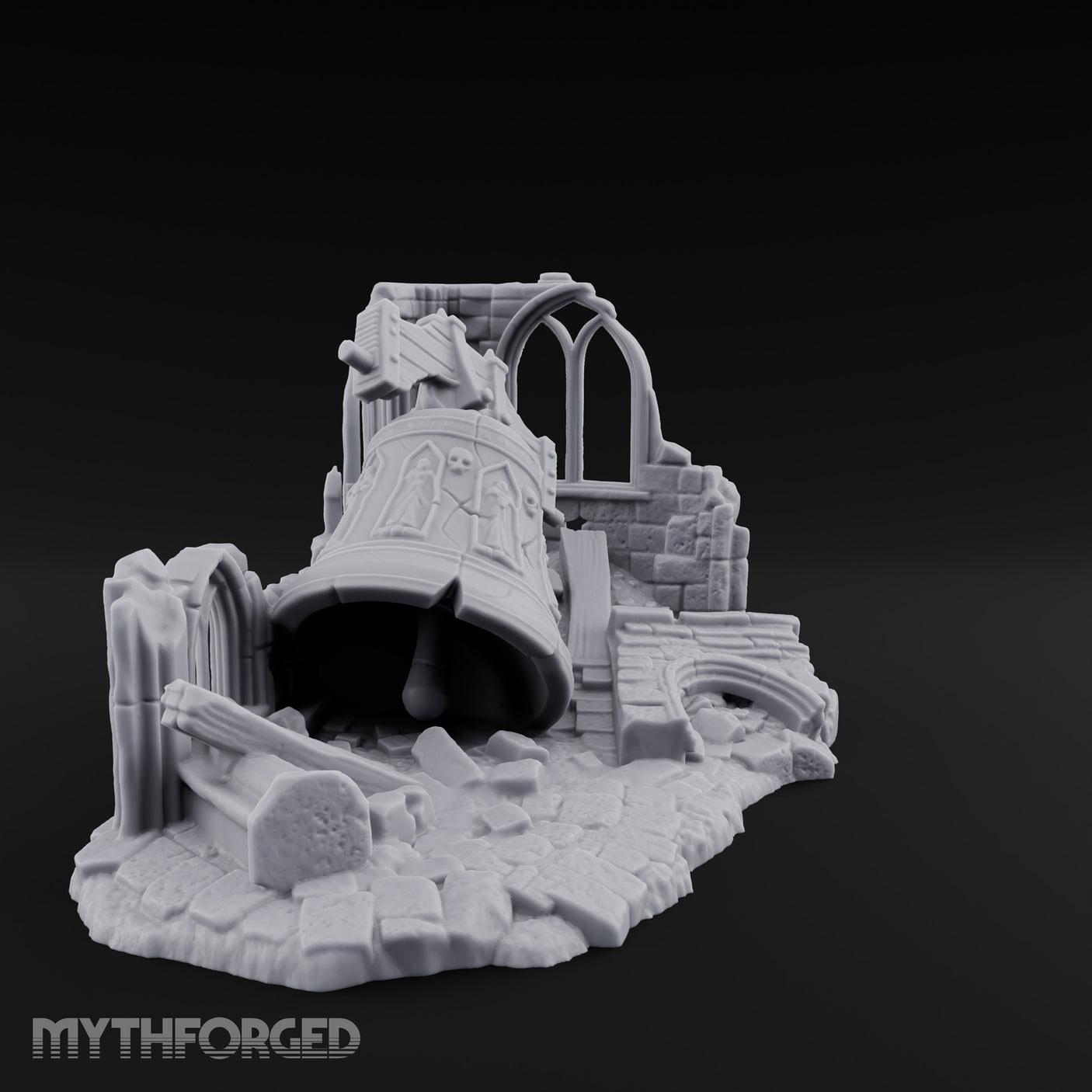 Skull-Carved Arch-Toppled Gothic Chapel Ruins Miniature for Dungeons and Dragons, Pathfinder or other TTRPGs