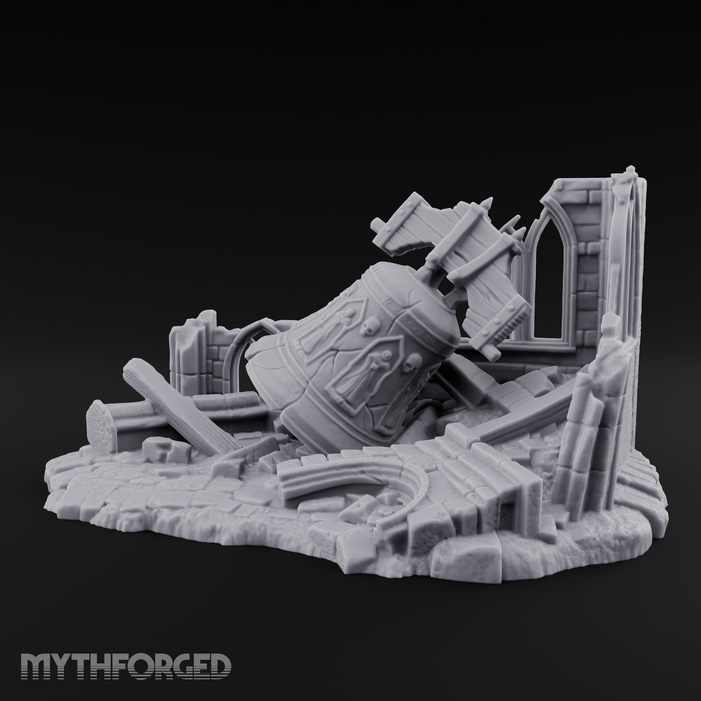 Skull-Carved Arch-Toppled Gothic Chapel Ruins Miniature for Dungeons and Dragons, Pathfinder or other TTRPGs