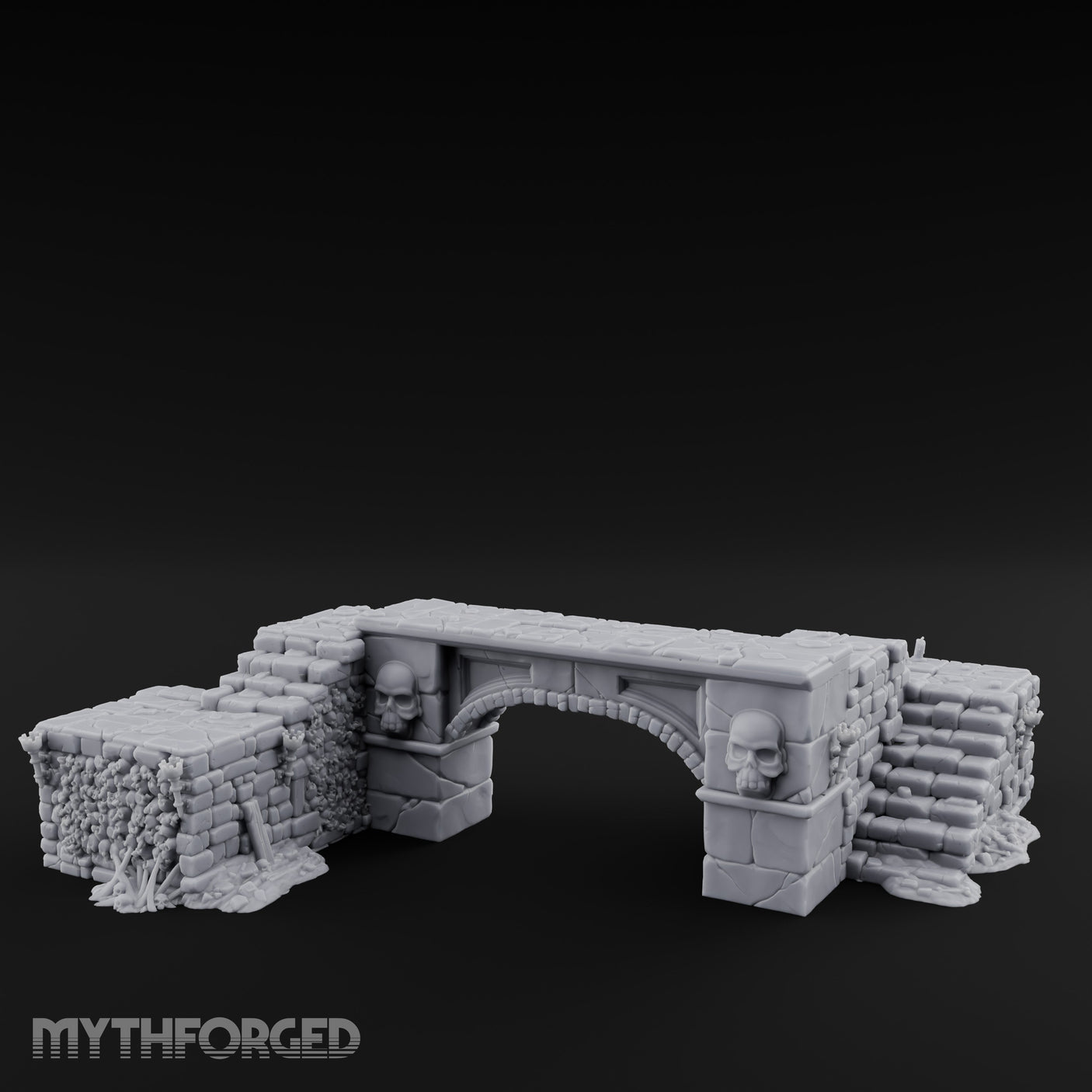 Skull-Carved Vine-Choked Stone Arch Bridge Miniature for Dungeons and Dragons, Pathfinder or other TTRPGs