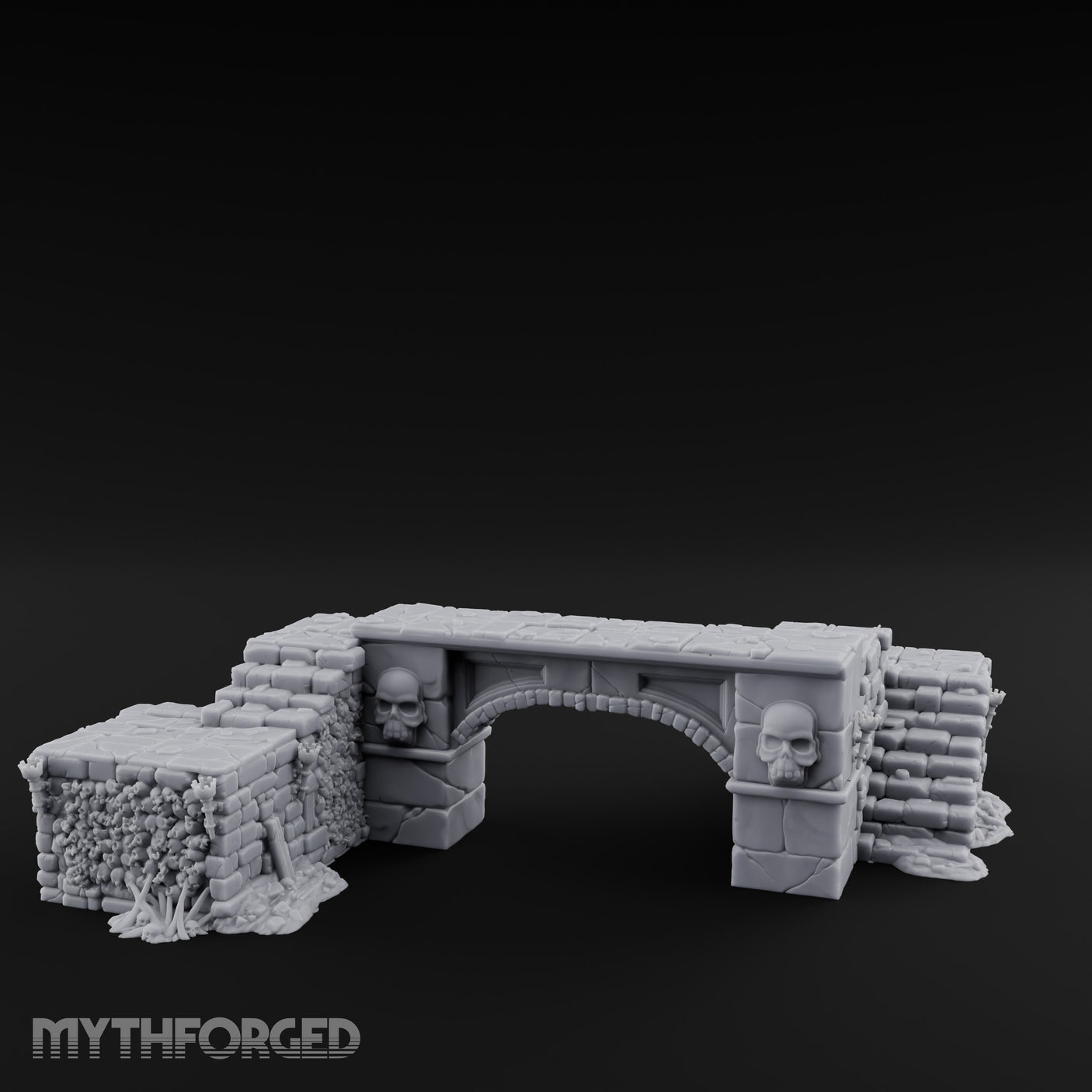 Skull-Carved Vine-Choked Stone Arch Bridge Miniature for Dungeons and Dragons, Pathfinder or other TTRPGs