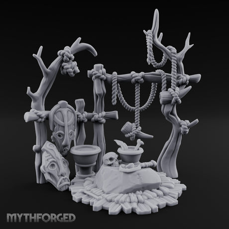 Skull-Centered Rope-Strung Tribal Ritual Altar Scene Miniature for Dungeons and Dragons, Pathfinder or other TTRPGs