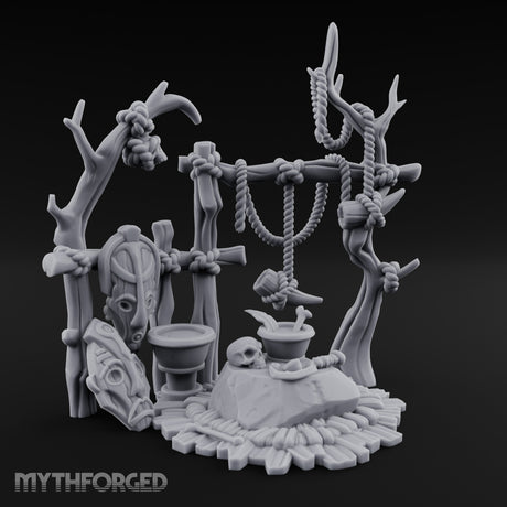 Skull-Centered Rope-Strung Tribal Ritual Altar Scene Miniature for Dungeons and Dragons, Pathfinder or other TTRPGs
