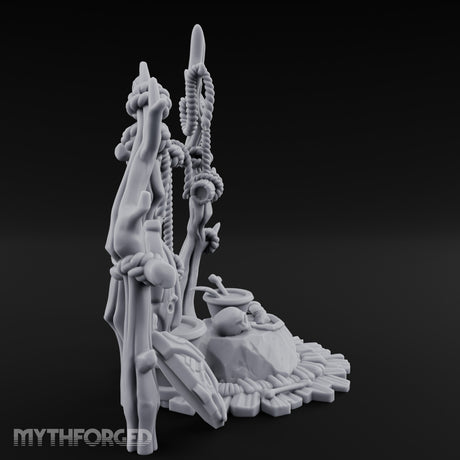 Skull-Centered Rope-Strung Tribal Ritual Altar Scene Miniature for Dungeons and Dragons, Pathfinder or other TTRPGs