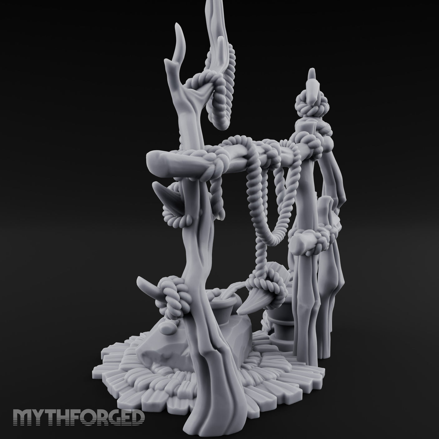 Skull-Centered Rope-Strung Tribal Ritual Altar Scene Miniature for Dungeons and Dragons, Pathfinder or other TTRPGs