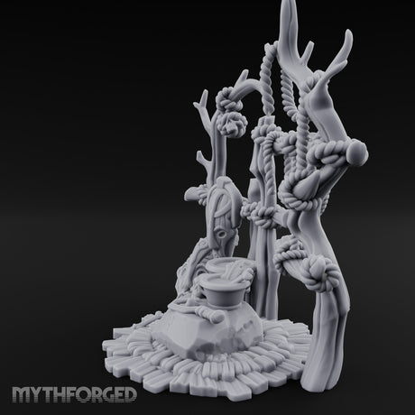 Skull-Centered Rope-Strung Tribal Ritual Altar Scene Miniature for Dungeons and Dragons, Pathfinder or other TTRPGs