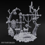 Skull-Centered Rope-Strung Tribal Ritual Altar Scene Miniature for Dungeons and Dragons, Pathfinder or other TTRPGs