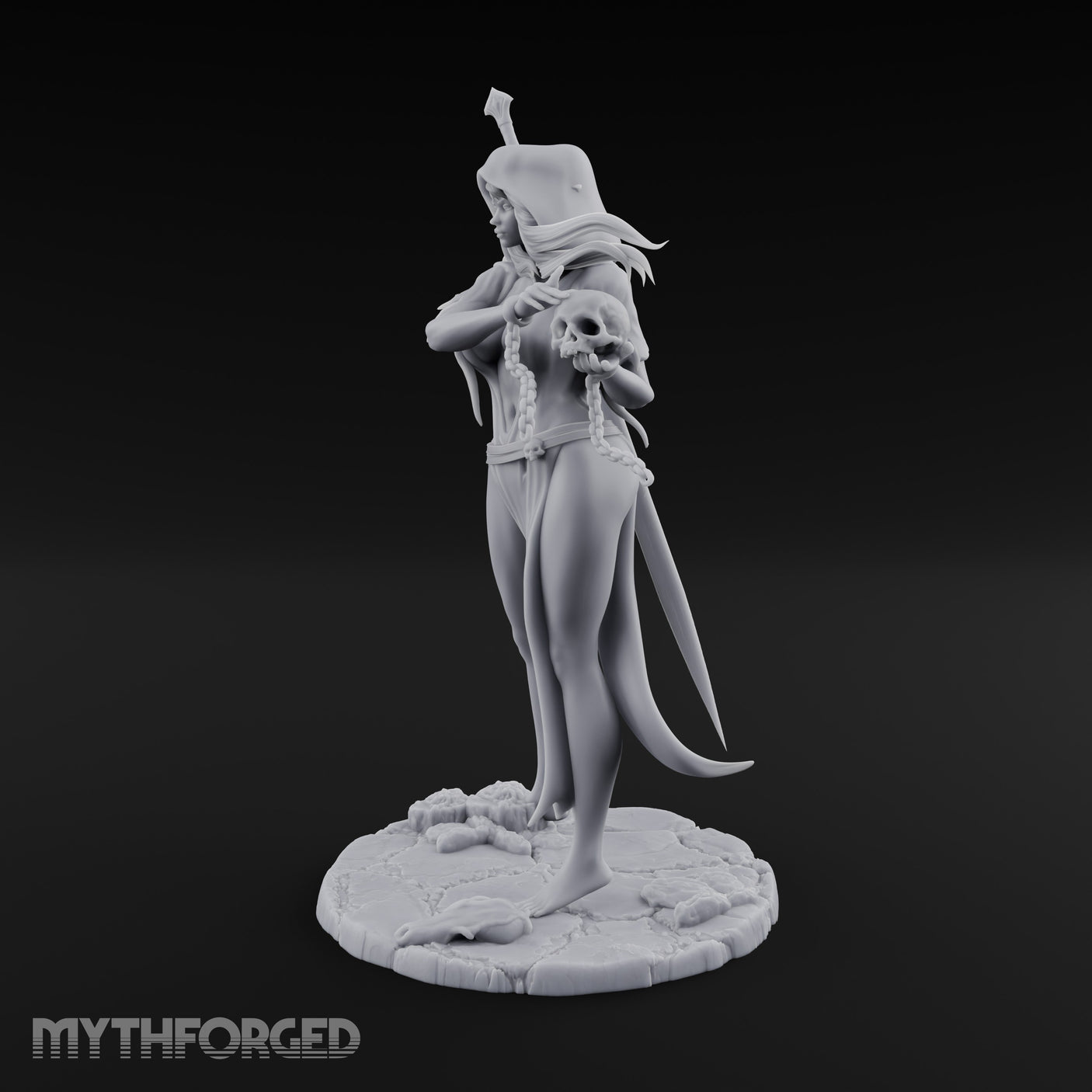 Skull Chained Dagger Raised Human Necromancer Miniature for Dungeons and Dragons, Pathfinder or other TTRPGs