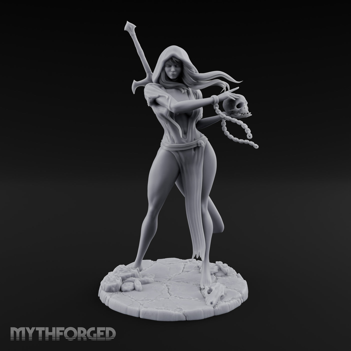 Skull Chained Dagger Raised Human Necromancer Miniature for Dungeons and Dragons, Pathfinder or other TTRPGs