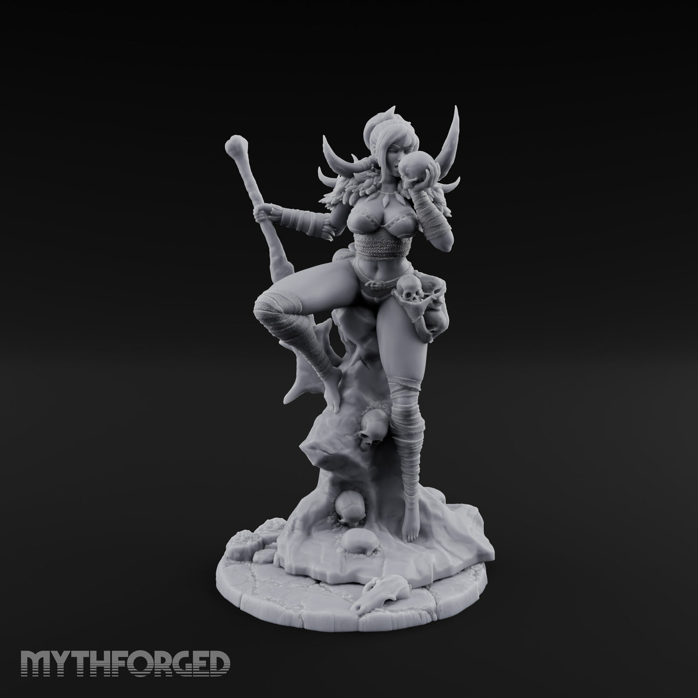 Skull Clutching Axe Bearing Shaman Miniature for Dungeons and Dragons, Pathfinder or other TTRPGs
