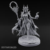 Skull Clutching Scythe Staff Bearing Elf Witch Miniature for Dungeons and Dragons, Pathfinder or other TTRPGs
