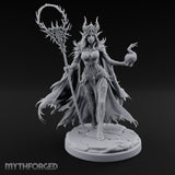 Skull Clutching Scythe Staff Bearing Elf Witch Miniature for Dungeons and Dragons, Pathfinder or other TTRPGs