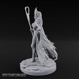 Skull Clutching Scythe Staff Bearing Elf Witch Miniature for Dungeons and Dragons, Pathfinder or other TTRPGs