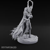 Skull Clutching Scythe Staff Bearing Elf Witch Miniature for Dungeons and Dragons, Pathfinder or other TTRPGs