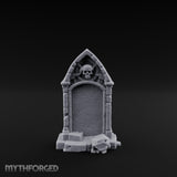 Skull-Crowned Arch-Framed Gothic Gravestone Miniature for Dungeons and Dragons, Pathfinder or other TTRPGs