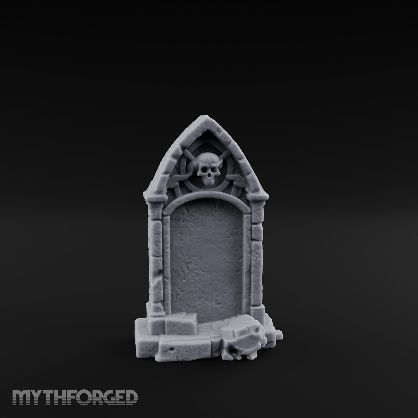Skull-Crowned Arch-Framed Gothic Gravestone Miniature for Dungeons and Dragons, Pathfinder or other TTRPGs
