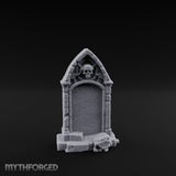 Skull-Crowned Arch-Framed Gothic Gravestone Miniature for Dungeons and Dragons, Pathfinder or other TTRPGs