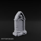 Skull-Crowned Arch-Framed Gothic Gravestone Miniature for Dungeons and Dragons, Pathfinder or other TTRPGs