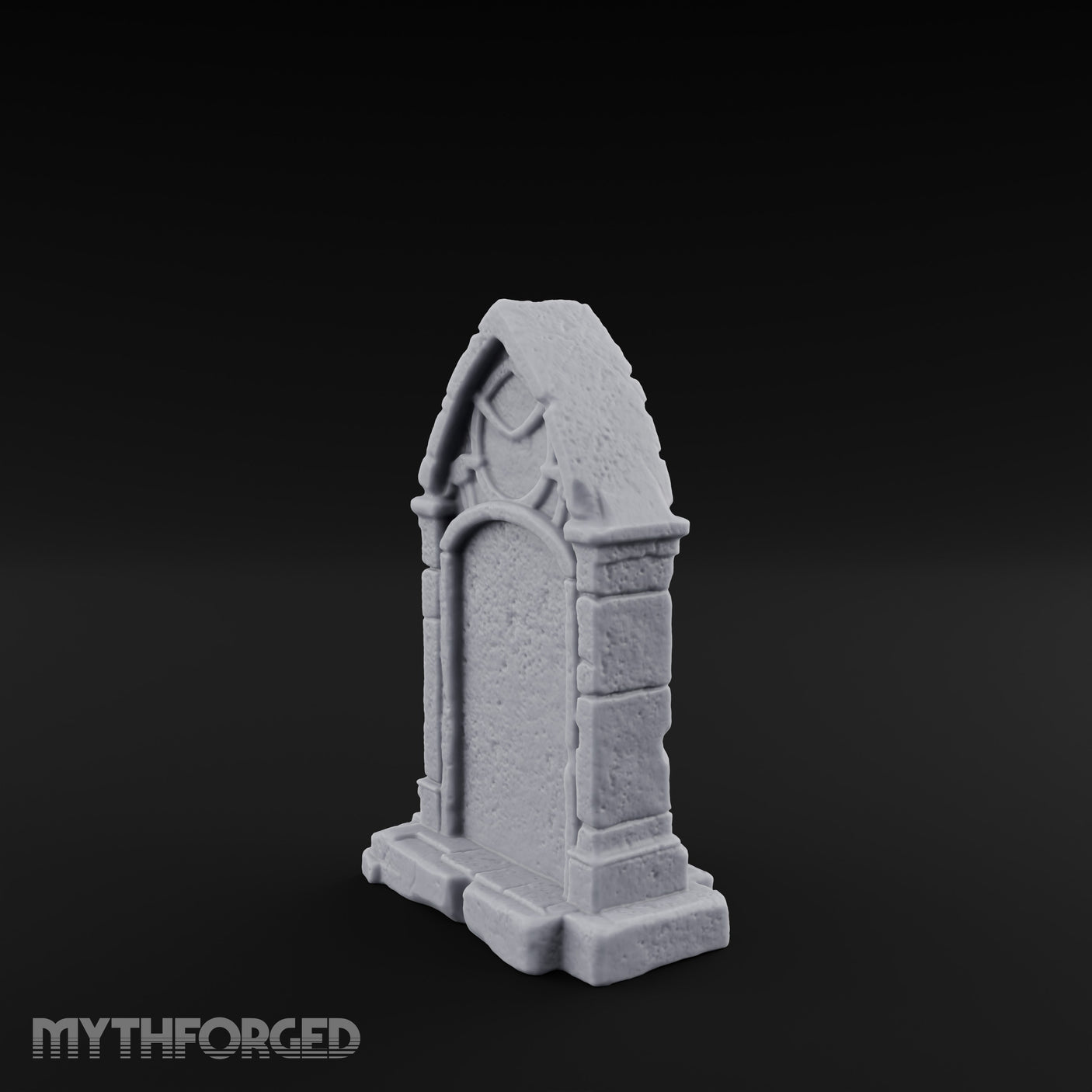 Skull-Crowned Arch-Framed Gothic Gravestone Miniature for Dungeons and Dragons, Pathfinder or other TTRPGs