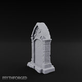 Skull-Crowned Arch-Framed Gothic Gravestone Miniature for Dungeons and Dragons, Pathfinder or other TTRPGs
