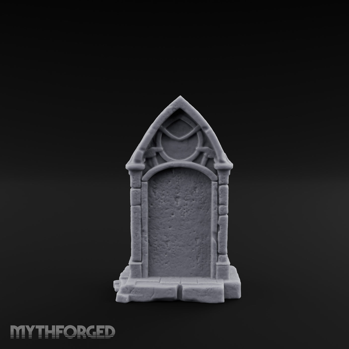 Skull-Crowned Arch-Framed Gothic Gravestone Miniature for Dungeons and Dragons, Pathfinder or other TTRPGs