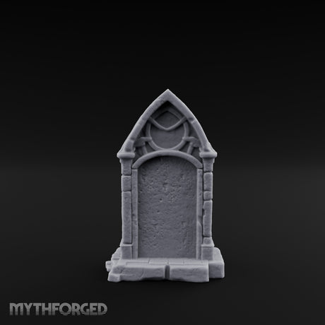 Skull-Crowned Arch-Framed Gothic Gravestone Miniature for Dungeons and Dragons, Pathfinder or other TTRPGs