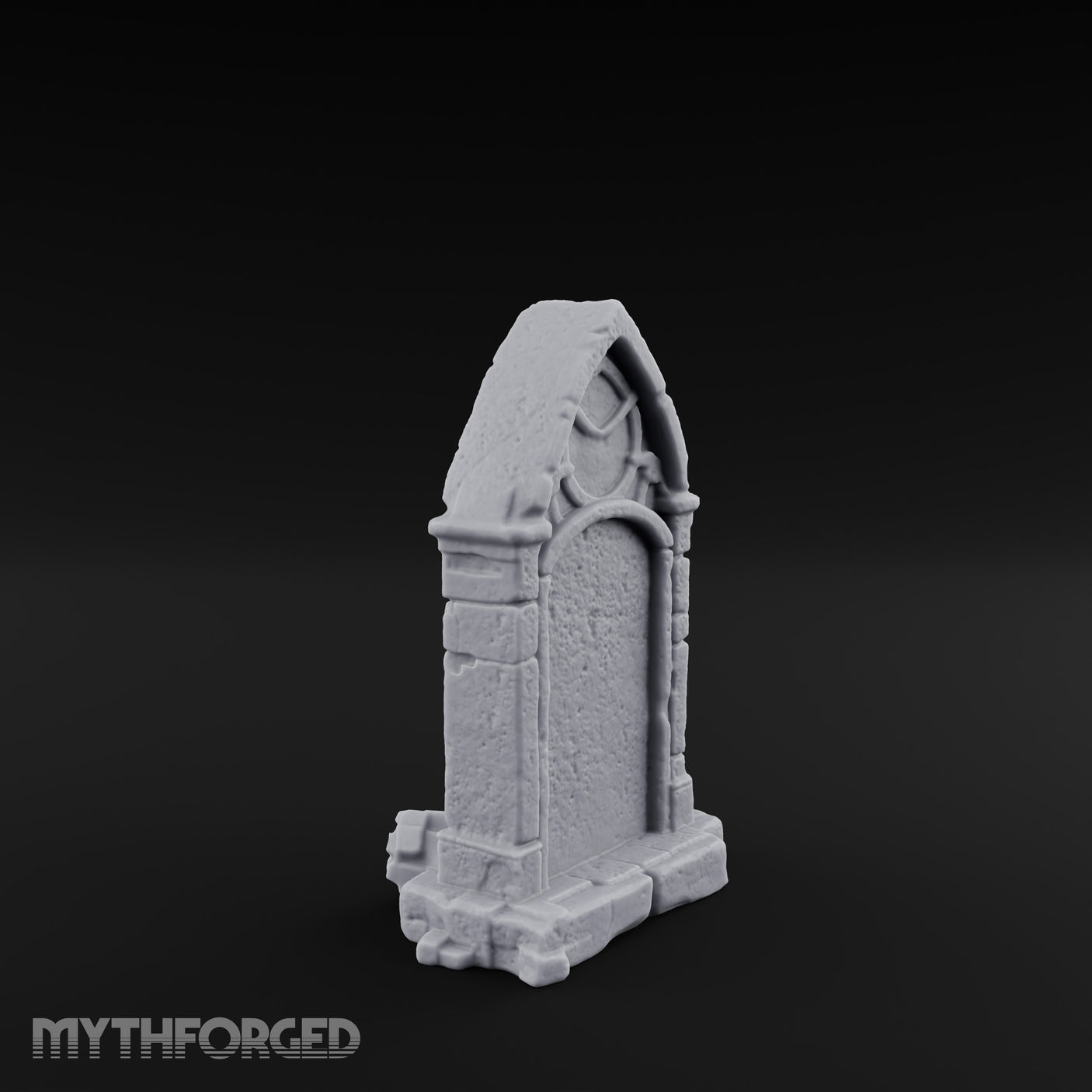 Skull-Crowned Arch-Framed Gothic Gravestone Miniature for Dungeons and Dragons, Pathfinder or other TTRPGs