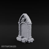 Skull-Crowned Arch-Framed Gothic Gravestone Miniature for Dungeons and Dragons, Pathfinder or other TTRPGs