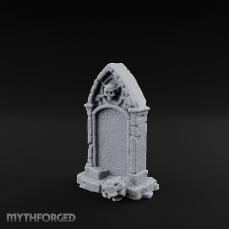 Skull-Crowned Arch-Framed Gothic Gravestone Miniature for Dungeons and Dragons, Pathfinder or other TTRPGs