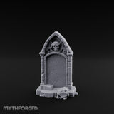 Skull-Crowned Arch-Framed Gothic Gravestone Miniature for Dungeons and Dragons, Pathfinder or other TTRPGs