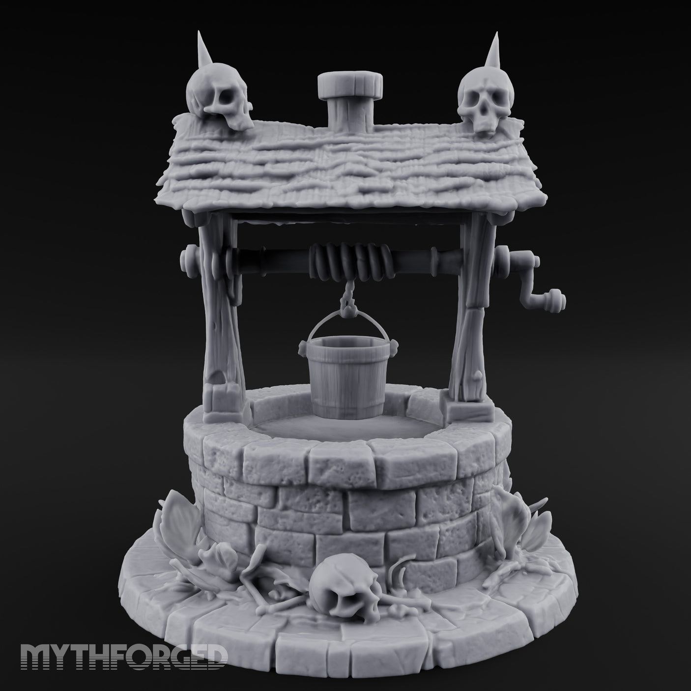 Skull-Crowned Bone-Scattered Village Well Miniature for Dungeons and Dragons, Pathfinder or other TTRPGs