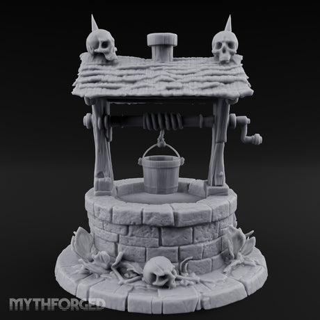 Skull-Crowned Bone-Scattered Village Well Miniature for Dungeons and Dragons, Pathfinder or other TTRPGs