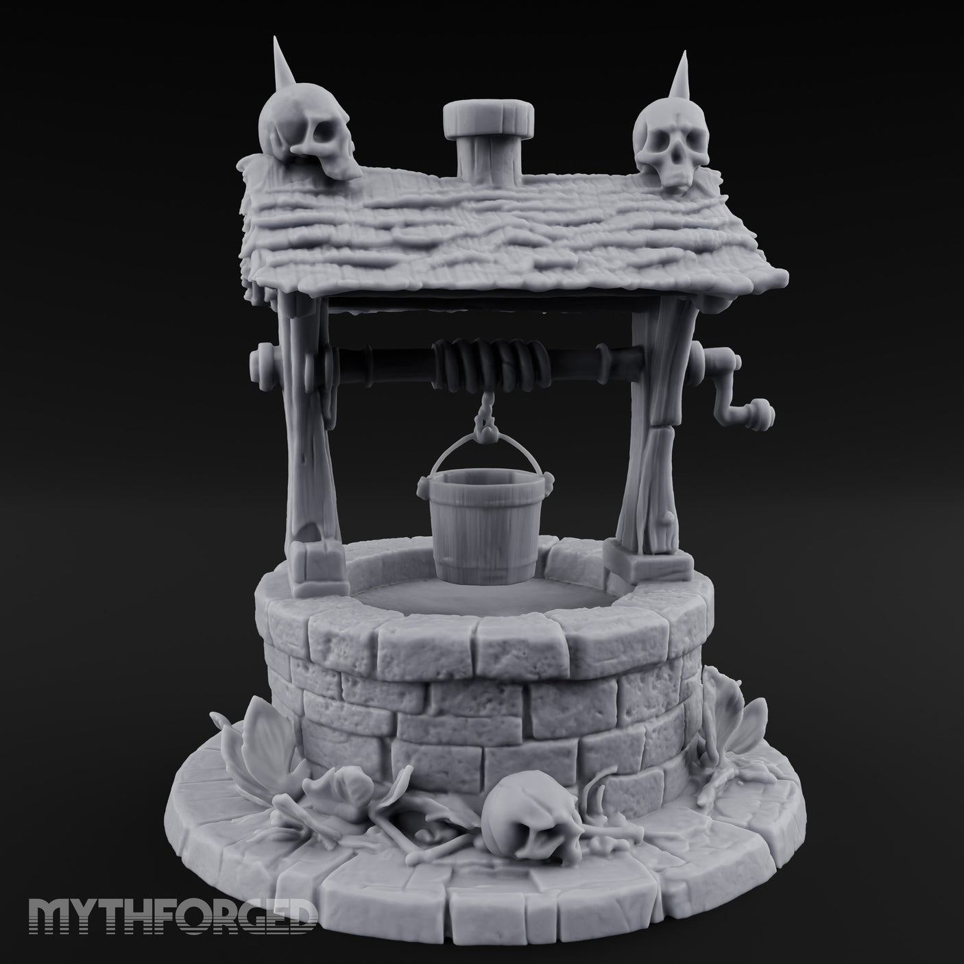 Skull-Crowned Bone-Scattered Village Well Miniature for Dungeons and Dragons, Pathfinder or other TTRPGs