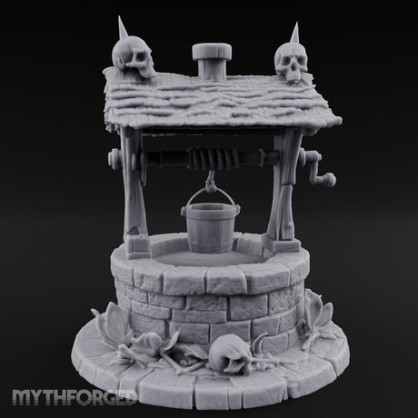 Skull-Crowned Bone-Scattered Village Well Miniature for Dungeons and Dragons, Pathfinder or other TTRPGs
