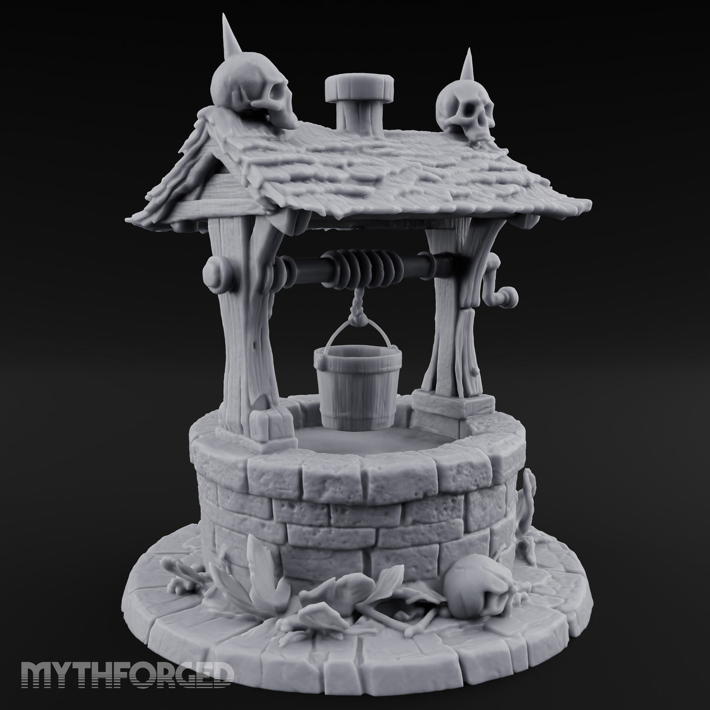 Skull-Crowned Bone-Scattered Village Well Miniature for Dungeons and Dragons, Pathfinder or other TTRPGs