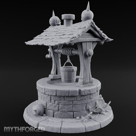 Skull-Crowned Bone-Scattered Village Well Miniature for Dungeons and Dragons, Pathfinder or other TTRPGs