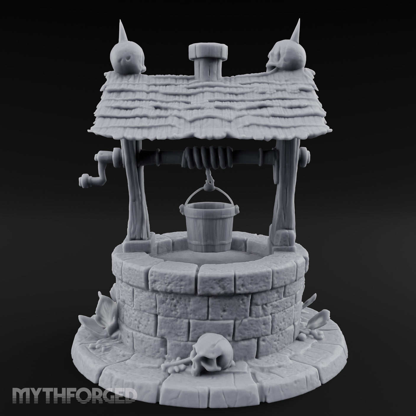 Skull-Crowned Bone-Scattered Village Well Miniature for Dungeons and Dragons, Pathfinder or other TTRPGs