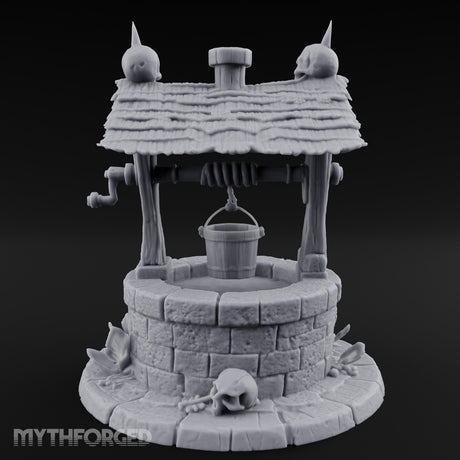 Skull-Crowned Bone-Scattered Village Well Miniature for Dungeons and Dragons, Pathfinder or other TTRPGs