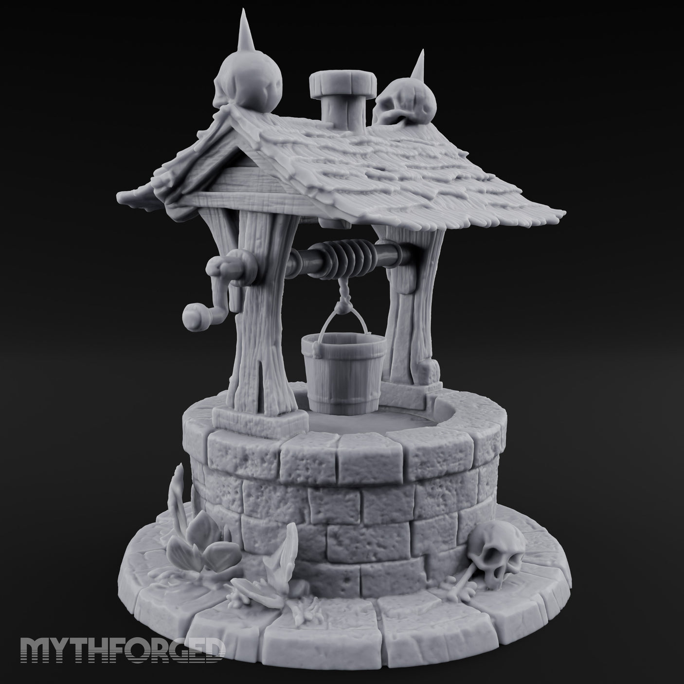 Skull-Crowned Bone-Scattered Village Well Miniature for Dungeons and Dragons, Pathfinder or other TTRPGs